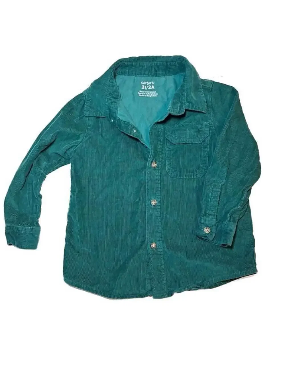 Carter's 2T Boys Toddler Shirt Bundle Plaid Flannel and Green Corduroy Button-Up